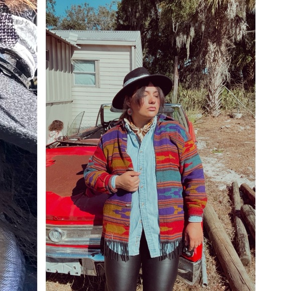 Chico’s Colorful Southwestern Patterned Coat with Fringe - Picture 7 of 7